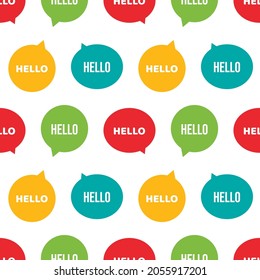 Colorful speech bubbles with word hello vector seamless pattern background for greeting design.
