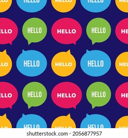 Colorful speech bubbles with word hello vector seamless pattern background for greeting design.
