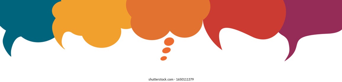 Colorful speech bubble.Speak.Social network.Concept dialogue diverse cultures and ethnicities.Communication concept.Empty clouds.Sharing of ideas and thoughts.To communicate.Multicultural