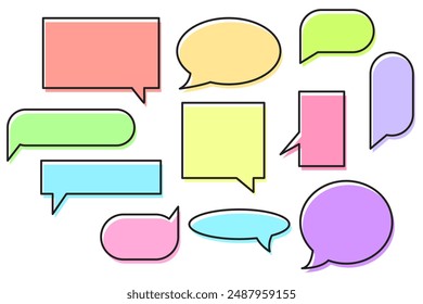 Colorful speech icons. Chat bubble vector. Different shapes set. Pastel colors outline.