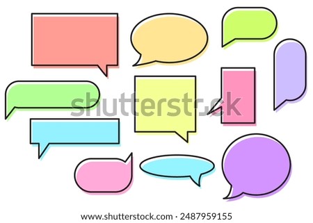 Colorful speech icons. Chat bubble vector. Different shapes set. Pastel colors outline.