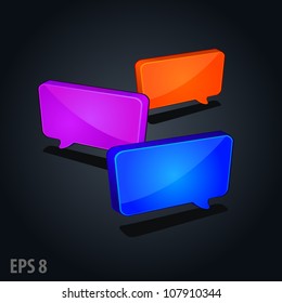 colorful speech square chat icon isolated on black background