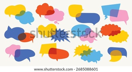 Colorful speech and thought bubbles set. Bright vector collection of comic chat balloons in flat style, perfect for dialogue, messages, comics, and design elements.