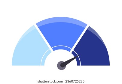 Colorful speedometer concept. Blue gauge meter, infographics and data visualization. Statistics and information. Template and layout. Cartoon flat vector illustration isolated on white background