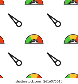 Colorful speedometer dials are arranged in a repetitive pattern against a white backdrop, showcasing green, yellow, and red colors.