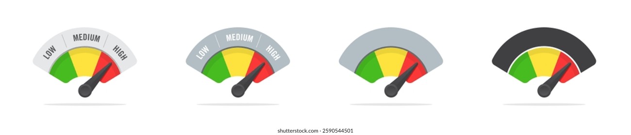 Colorful Speedometer Gauge with Low to High Indicators Vector Set