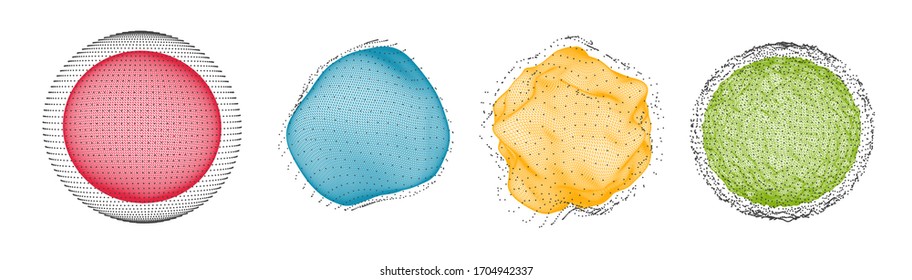 Esfera colorida de puntos y rejilla poligonal aislada en color blanco. Fondo tecnológico de arte abstracto. Colección de elementos de ciencia ficción de diseño geométrico minimalista. Concepto digital futurista vectorial.