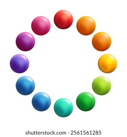 Colorful sphere set icons. Vector illustration. Glossy buttons infographic poster. Color balls circle frame template. Place for text. Paint drops for school kids design