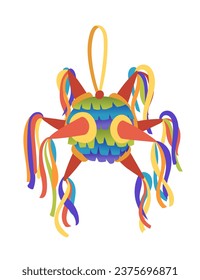 Esfera colorida en forma de pinata tradición carnaval ilustración vectorial de juguete aislado en fondo blanco