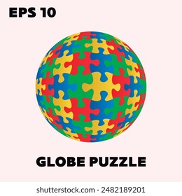 Colorful spherical jigsaw puzzle vector isolated on white background.