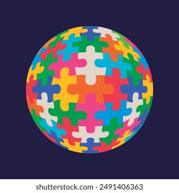 Colorful spherical puzzle stock vector isolated on blue background.