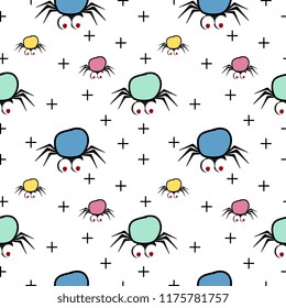 Colorful spider seamless pattern for halloween theme background. Vector illustration baby fashion ready for print.