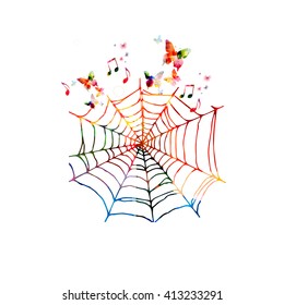 Colorful spider web with butterflies
