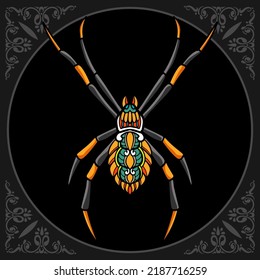 Colorful spider zentangle arts isolated on black background