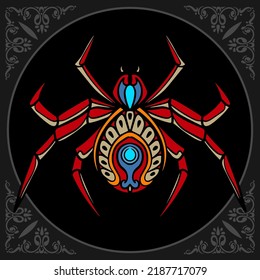 Colorful spider zentangle arts isolated on black background