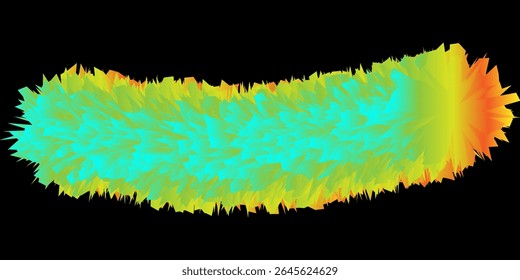 Colorful spiky abstract shape with vibrant cyan, yellow, and red gradients on a black background. Energetic and dynamic visual with jagged 3D texture.