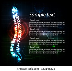 Colorful spine. Backache concept. Illustration with human spine, anatomy with red color at the middle of the spine.