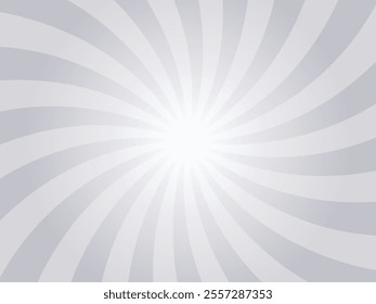 Colorful spinning rays for background, banner, poster, flyer. Sweet rotating cartoon swirl or whirlpool background. Pearl gray spiral sunburst background. Vector backdrop