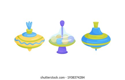 Colorful Spinning Top as Children Toy with Sharp Point for Balancing Vector Set