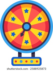 Colorful spinning wheel of fortune landing on a star prize, embodying the thrill of luck and chance while capturing the excitement of gambling in a vibrant casino atmosphere