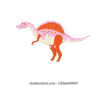 Colorful Spinosaurus Dinosaur, Cute Prehistoric Animal Vector Illustration