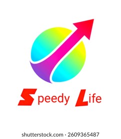 Colorful spiral arrow logo with text