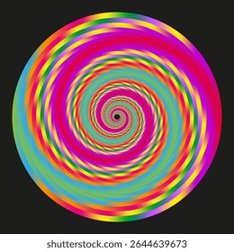 Design em espiral colorido. Elemento de padrão de espiral. Círculo hipnótico do vetor. Espiral de gradiente de arco-íris.