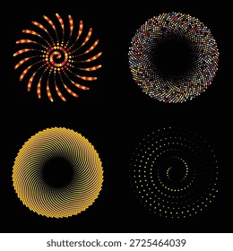 Colorful Spiral Dot Patterns on Black Background