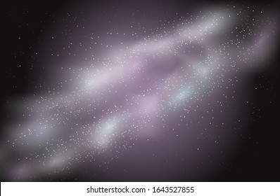 Colorful Spiral Galaxy with stars in vector. Illustration of the Milky Way on a black sky. Milky spherical road in night starry space. A system of astronomical clusters and objects in the universe.
