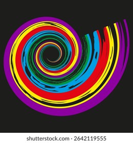 Colorful spiral lines. Dynamic abstract swirl. Rainbow color movement. Vector energetic art.