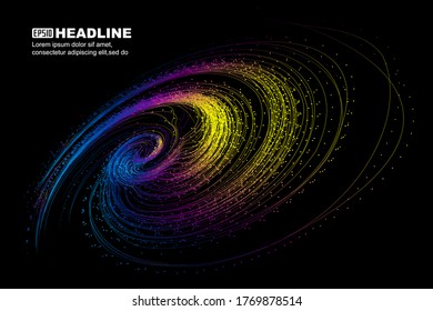 Colorful spiral particles and lines, communication technology technology background.