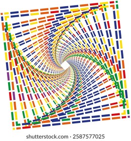 Colorful spiral pattern. Geometric swirl design. Abstract dynamic illusion. Optical square effect.