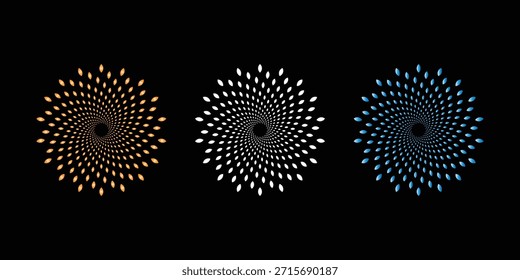 Colorful spiral patterns in orange, white, and blue