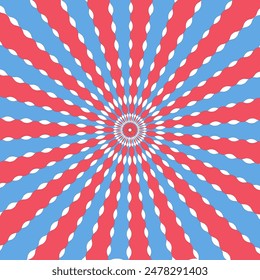 A colorful spiral with red, white, and blue stripes. The colors are vibrant and the spiral is dynamic