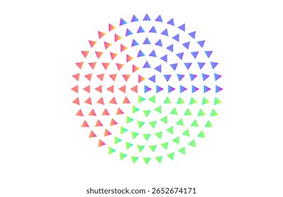 Espiral colorida de triângulos rotativos - Padrão circular de ilusão óptica em gradiente RGB - Design geométrico abstrato para arte moderna, fundo digital e visuais criativos