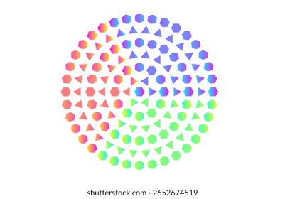 Espiral colorida de triângulos rotativos e hexágonos - Padrão circular de ilusão óptica em gradiente RGB - Design geométrico abstrato para arte moderna, fundo digital e visuais criativos