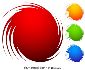 Colorful spiral set. Abstract swirl, twirl design elements with 4 colors included