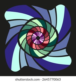 Colorful spiral vortex. Rainbow swirl pattern. Vector twisted design. Vibrant rotation illustration.