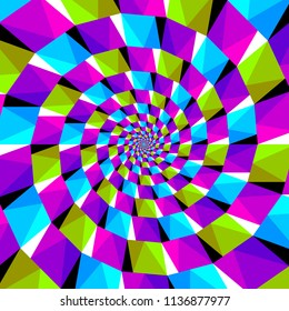 Colorful spirals from  triangles. Spin illusion.