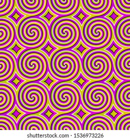 Colorful spirals. Wrapping paper. Optical illusion. Seamless pattern.