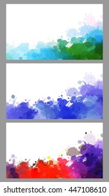 Colorful splash decorated, creative horizontal business card set on grey background.