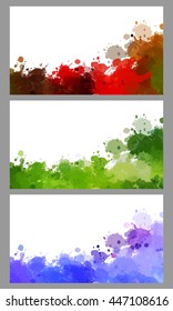 Colorful splash decorated, creative horizontal business card set on grey background.