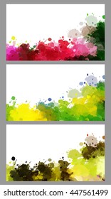Colorful splash decorated, creative horizontal business card set on grey background.