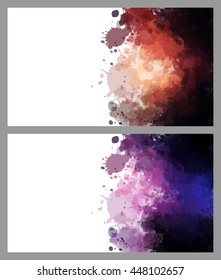 Colorful splash decorated, creative horizontal business card set on grey background.
