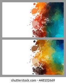 Colorful splash decorated, creative horizontal business card set on grey background.