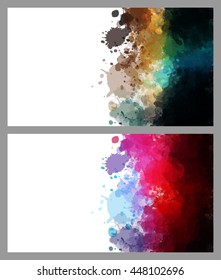 Colorful splash decorated, creative horizontal business card set on grey background.