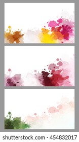 Colorful splash decorated, creative horizontal business card set on grey background.