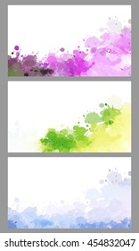 Colorful splash decorated, creative horizontal business card set on grey background.