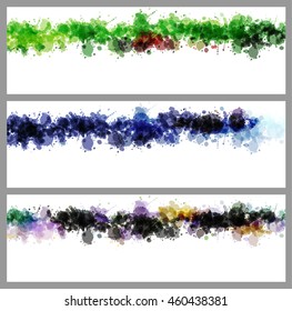 Colorful splash decorated, creative horizontal business card set on grey background.