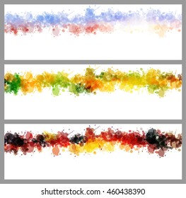 Colorful splash decorated, creative horizontal business card set on grey background.